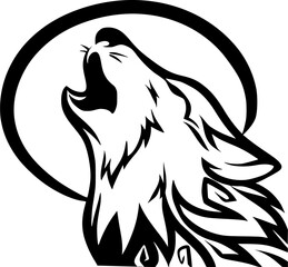Howling Wolf Silhouette Vector Inside Circular Frame