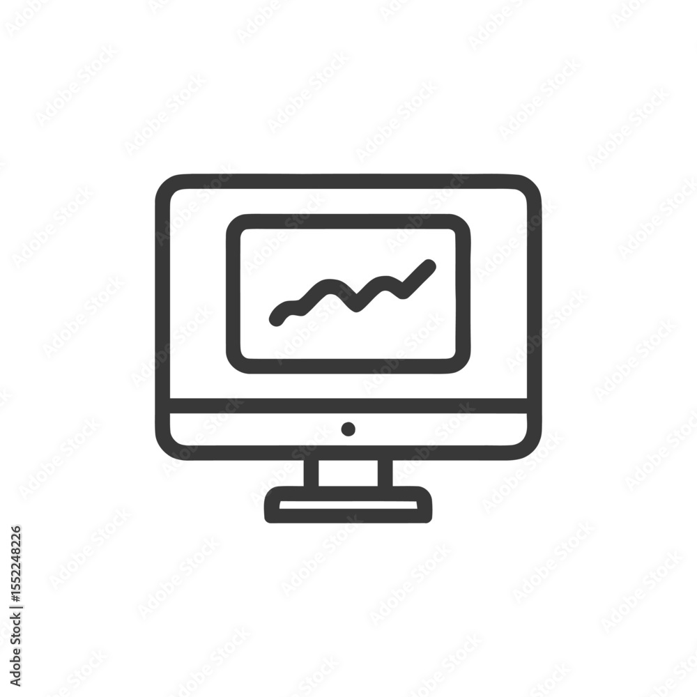 Poster minimalist computer icon with rising graph, business data visualization