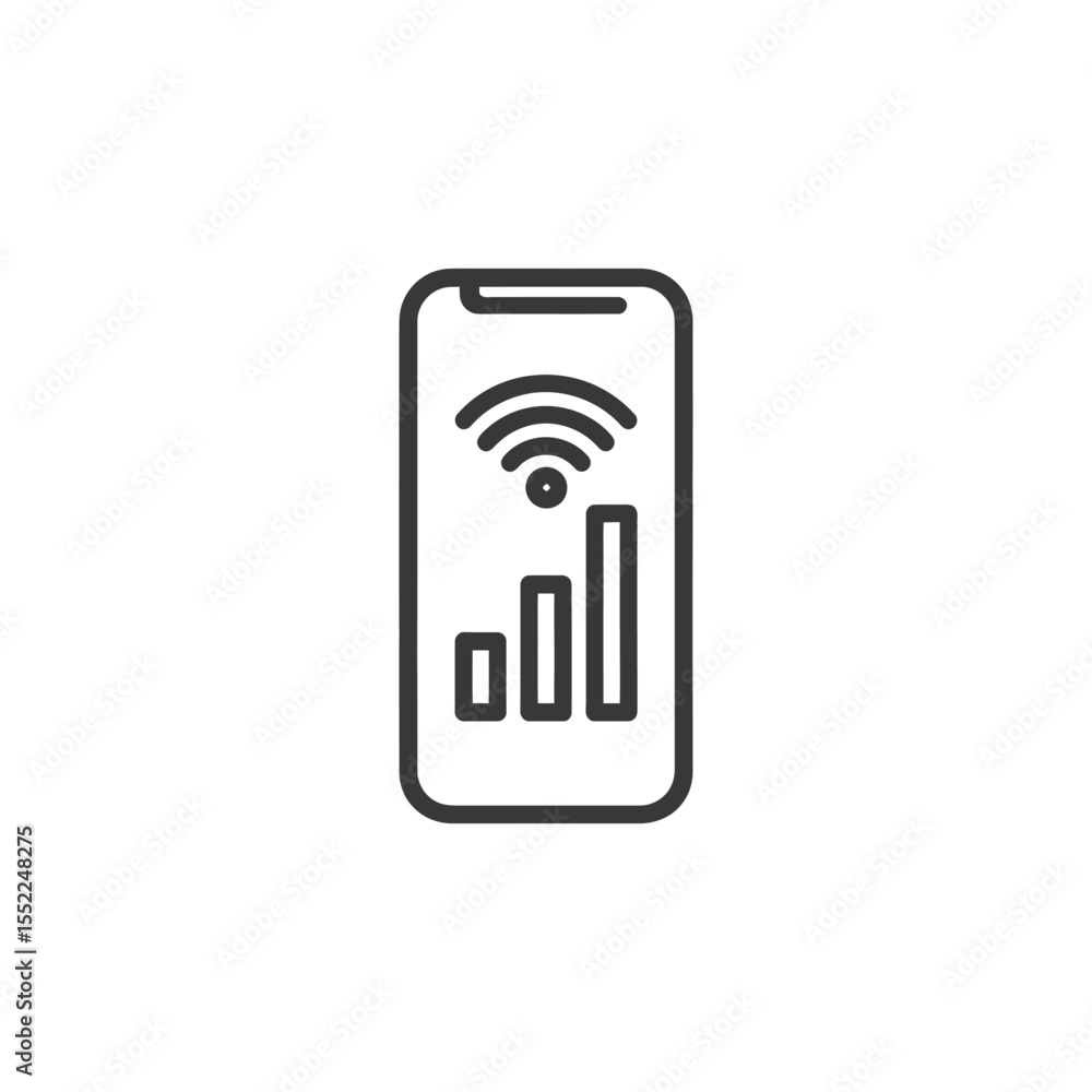 Poster smartphone with wifi signal and bar graph icon in outline style