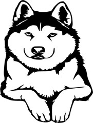 Fototapeta premium Cute Husky Puppy Sitting Vector Illustration in Black and White