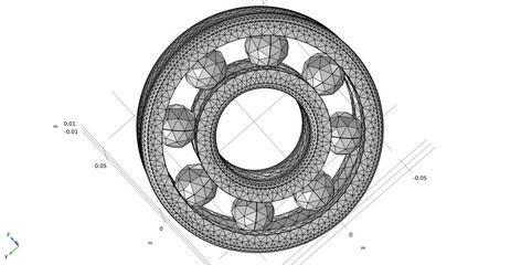 Metal ball bearing drawing. 
Computer 3d modeling. Technic cad analysis.
Investigation of parameters of steel mechanical part
using computer aided design system.
Engineering calculation. 