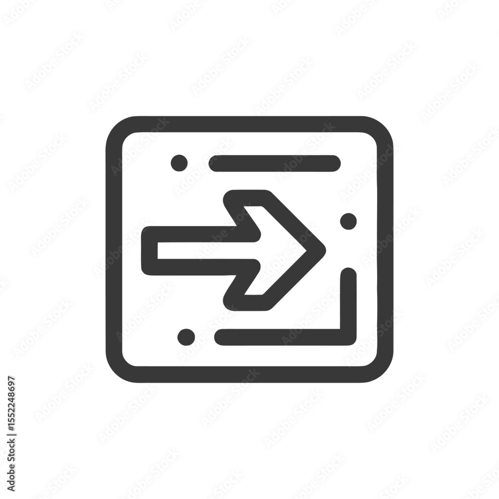 Poster minimalist login icon: arrow entering rounded square with dots