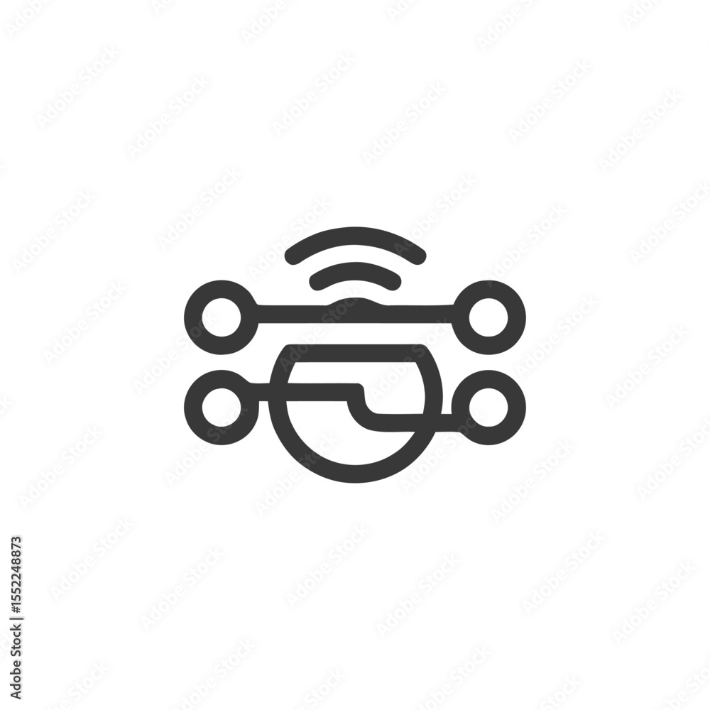 Poster minimalist network icon: connected nodes with wireless signal