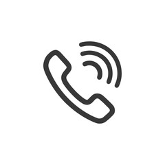 Ringing Phone Icon: Bold Outline on White Background, Communication Symbol