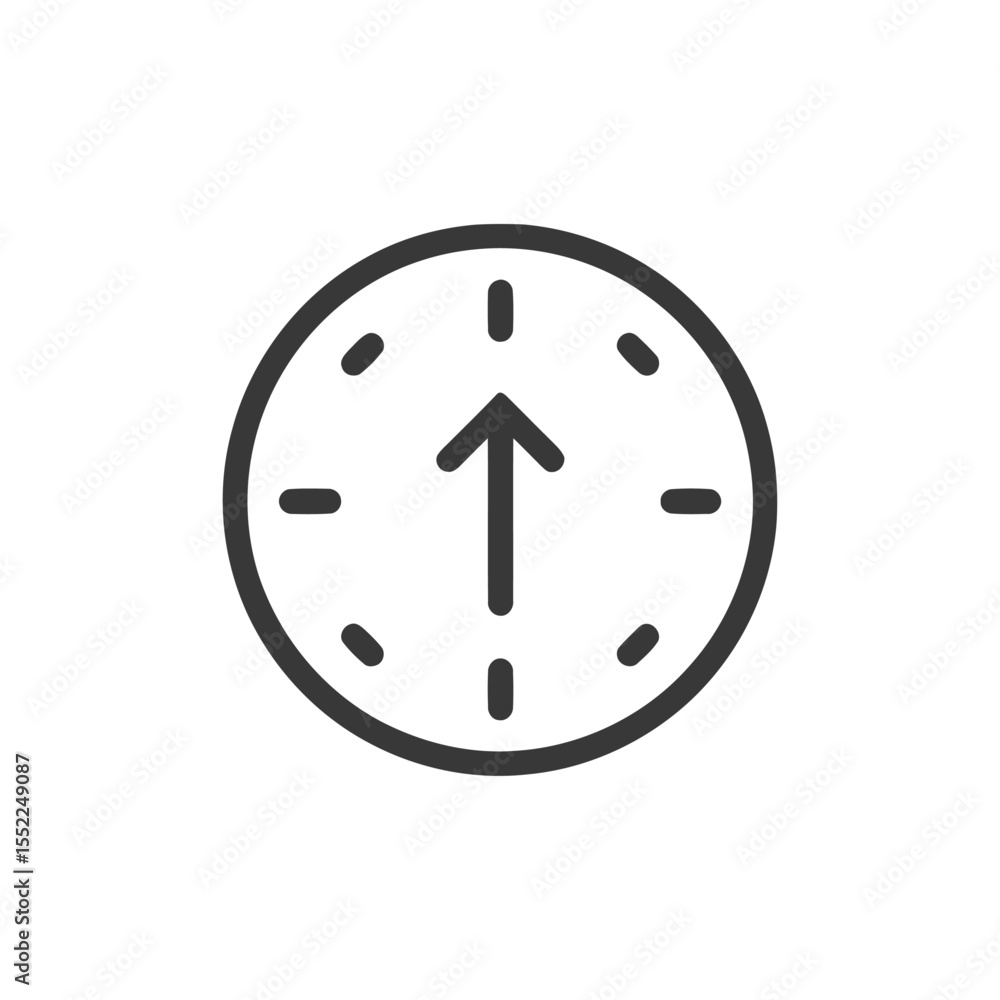 Poster minimalist clock icon with upward arrow on white background