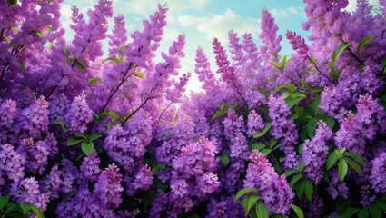 Obraz premium Bushes Of Blossom Lilacs with Empty Space for Text