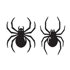 Black Silhouette Spiders Duo Creepy Crawlies with Eight Legs Halloween Season and Arachnid Symbolism for Web and Graphic Design