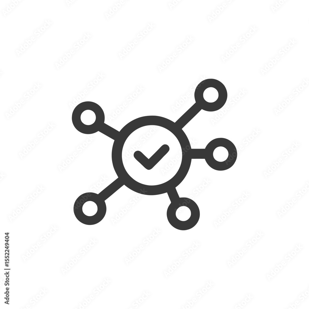 Aufkleber network node with checkmark: connected system validation icon