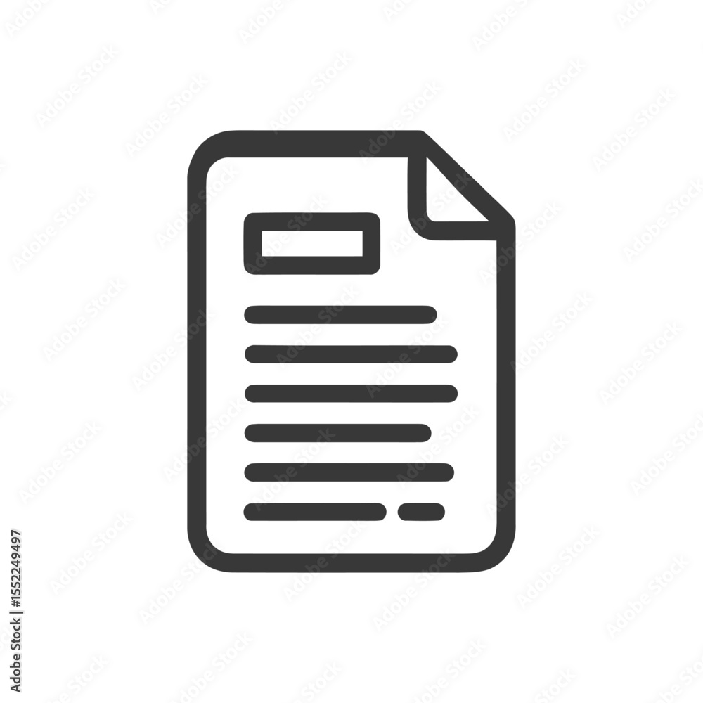 Poster minimalist document icon with folded corner and text lines on white background