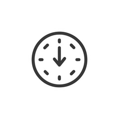 Minimalist Clock Icon with Downward Arrow Hand on White Background