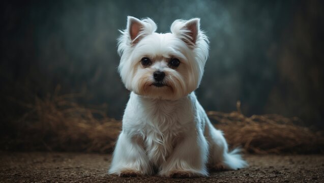 A small Dog with a white coat ready for show