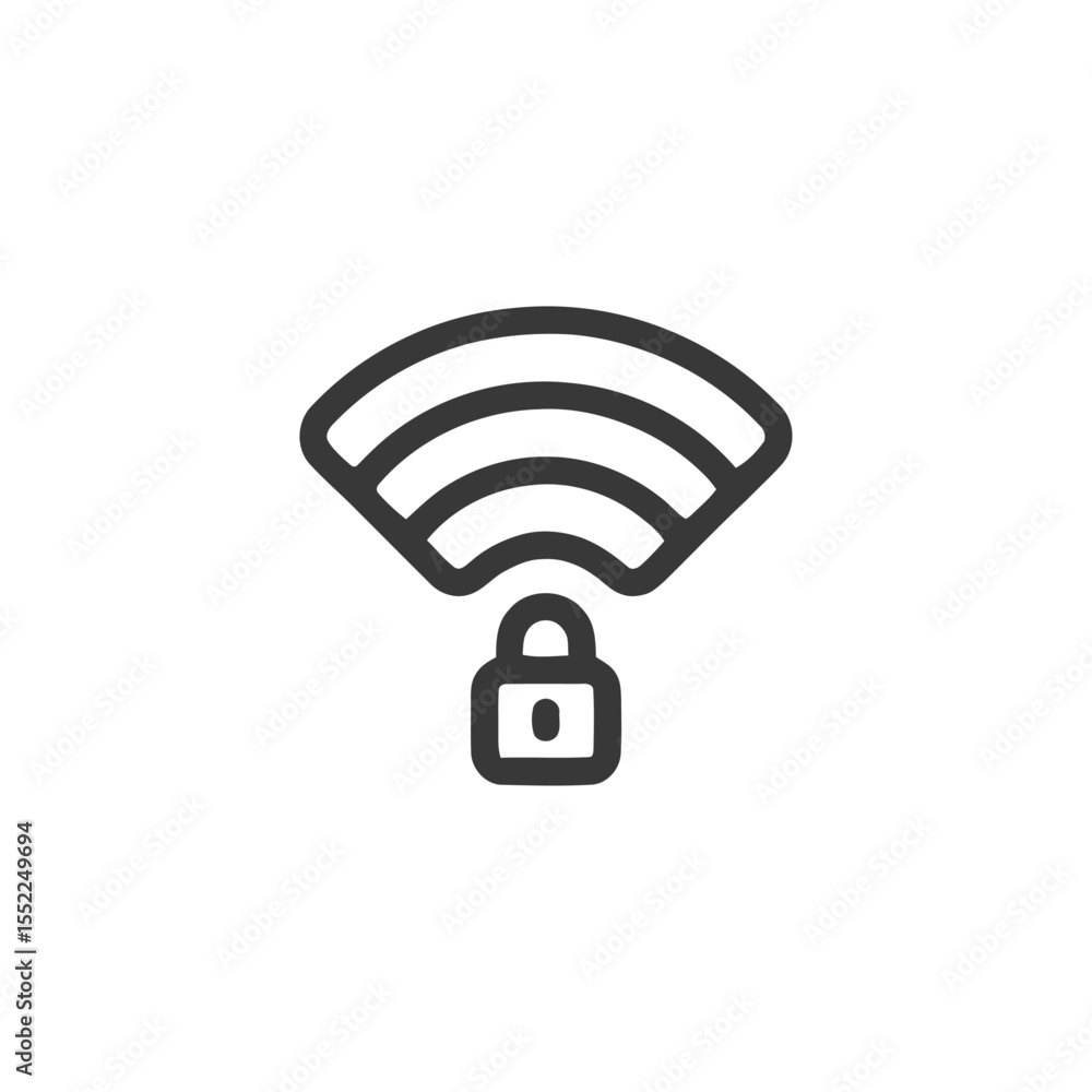 Poster secure wifi icon: black outline of wireless signal with padlock