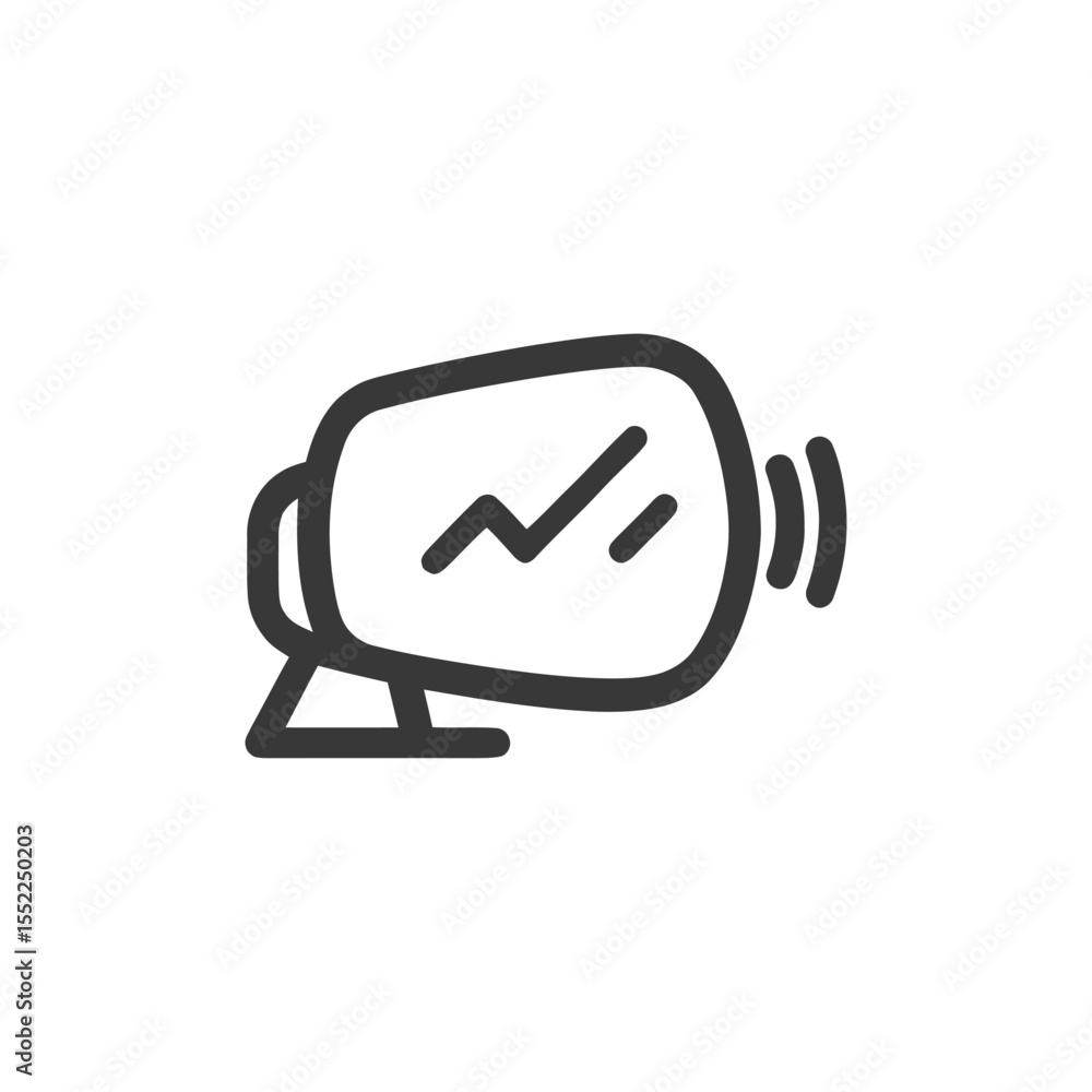 Poster stylized icon of a monitor displaying a zigzag line and sound waves
