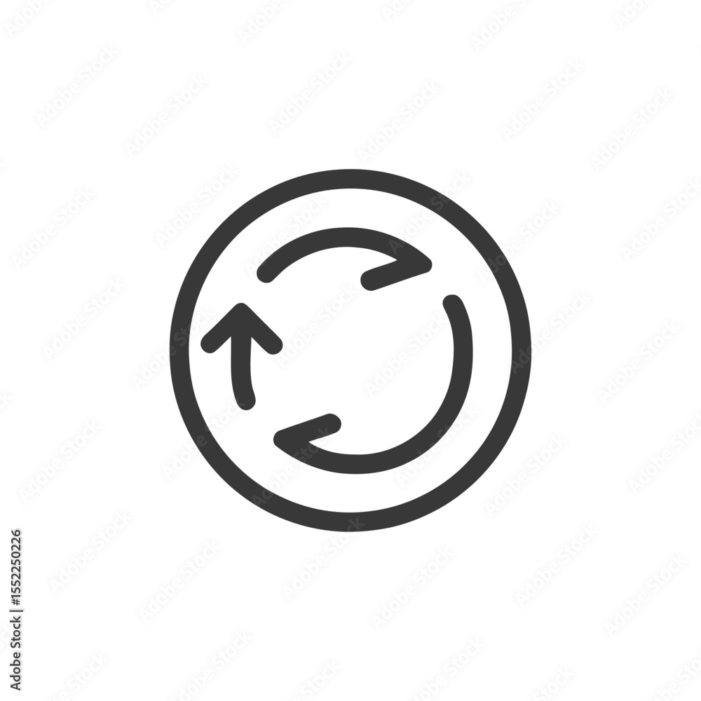 Poster circular arrow icon: simple black outline on white background for refresh or reload