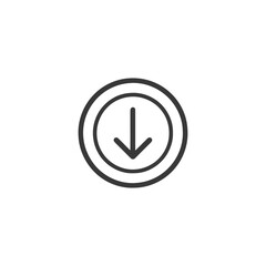 Minimalist Down Arrow Icon in Double Circle, Vector Design