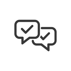 Completed Conversation: Two Speech Bubbles with Checkmarks, Dark Gray on White