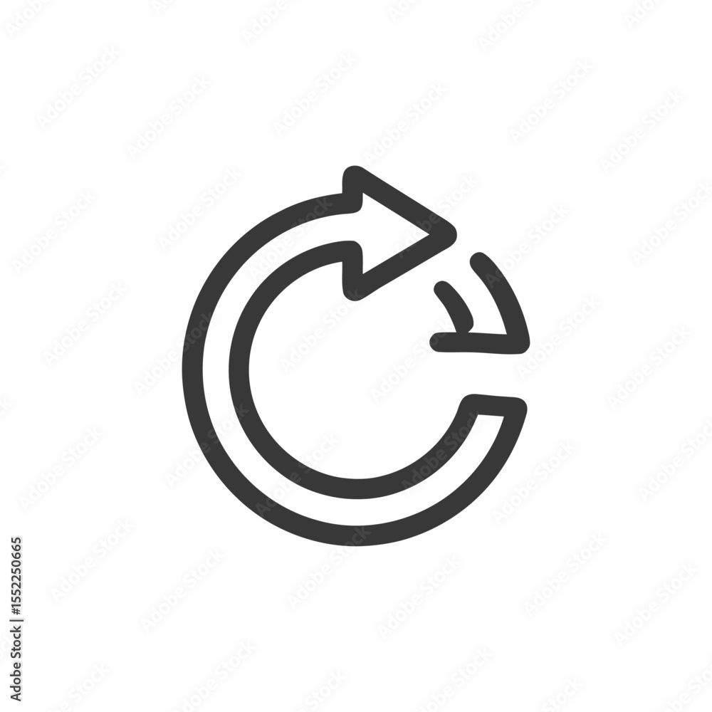 Poster circular arrow icon: continuous loop, refresh symbol, gray on white background