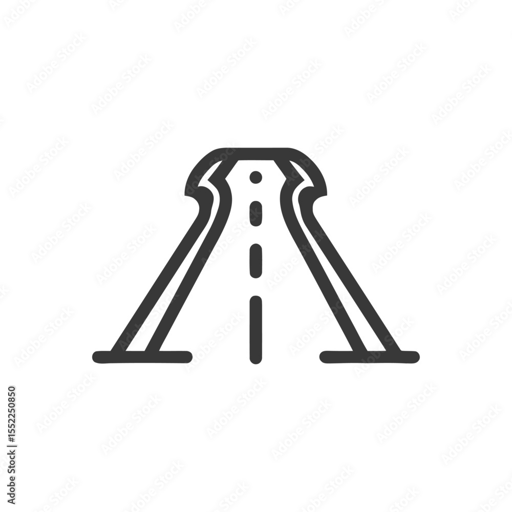 Poster minimalist road icon: perspective view with dashed center line and curving edges
