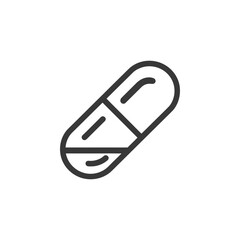 Minimalist Capsule Pill Icon: Modern Line Art on White Background