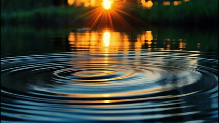 Ripples forming on a lake surface at sunrise with bright golden reflections.  - Powered by Adobe