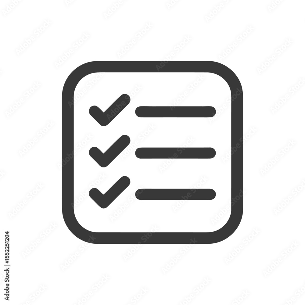 Poster completed checklist icon with checkmarks and lines in dark gray