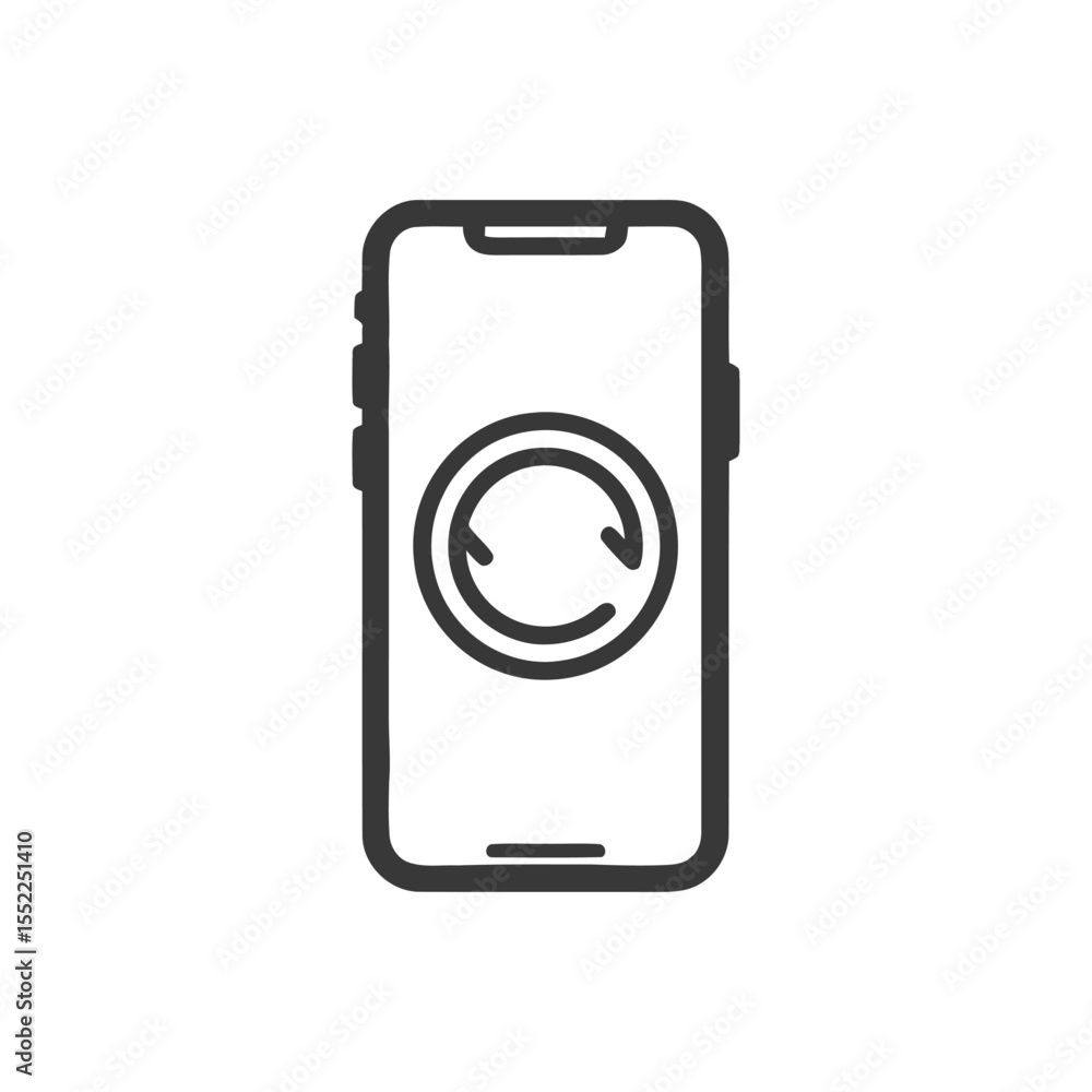 Poster smartphone with circular arrow icon: refreshing mobile app data
