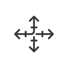 Four-Way Arrow Icon: Directional Symbol with Intersecting Lines and Rounded Ends