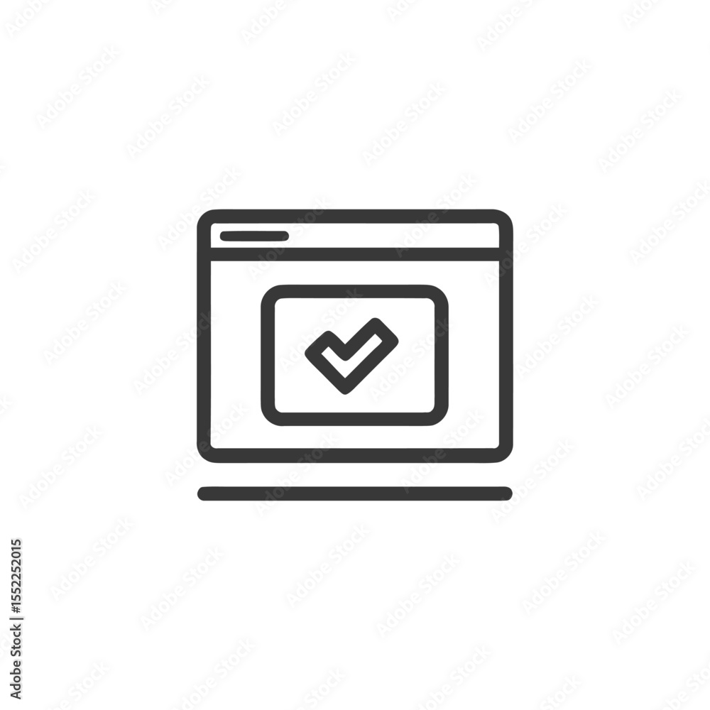 Aufkleber browser window with check mark: success, approval, and validation icon