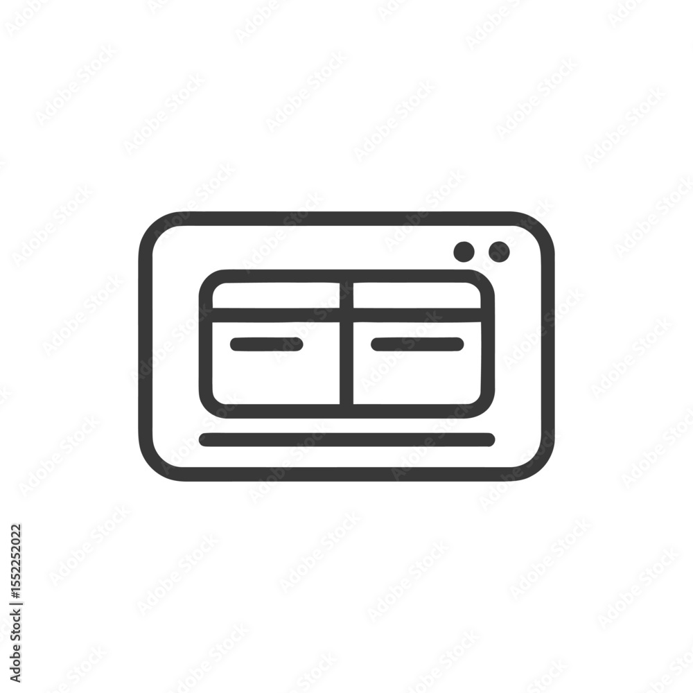 Fototapete Browser Window Icon: Simple Outline Design with Two Panes