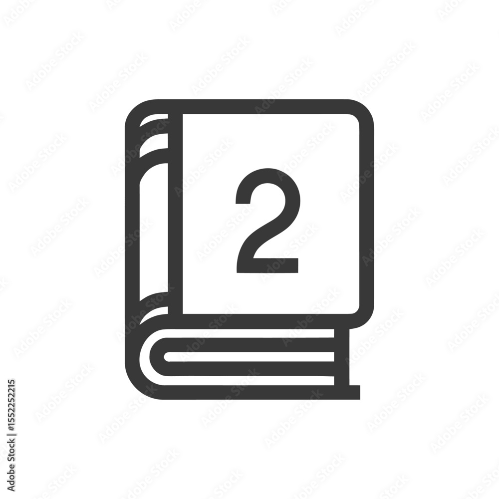 Poster minimalist book icon with number two, isolated design