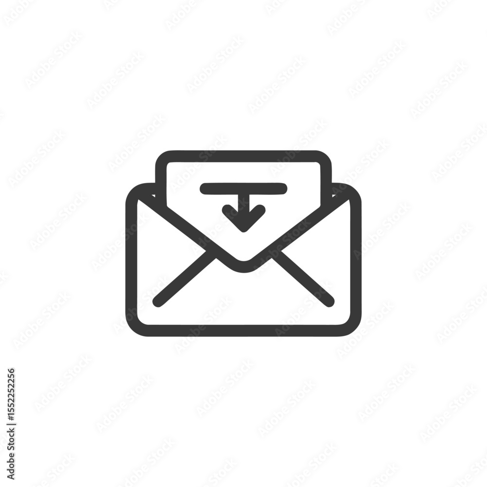 Poster minimalist open envelope icon with downward arrow symbol
