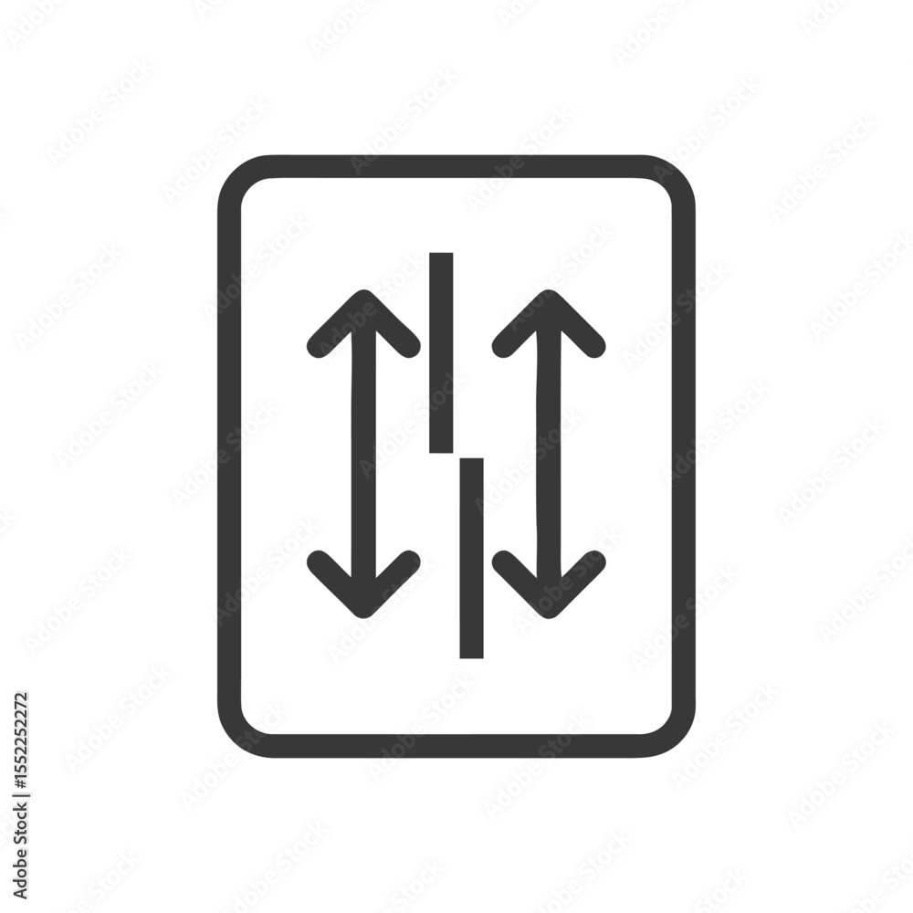 Poster two-way traffic sign: up and down arrows with central divider in rounded square