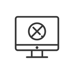 Computer Screen with Prohibition Sign: Digital Restriction Icon, Minimalist Design