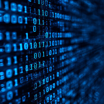 Blue Binary Data Software Programming Code Background. Random Parts of Program Code. Digital Data Technology Concept. 1 0 Machine Code. Random Binary Data Matrix Wide Vector Illustration.
