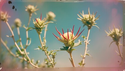 Obraz premium Close Up Photo Of Weed With Thorn Flower, featuring empty space for text.