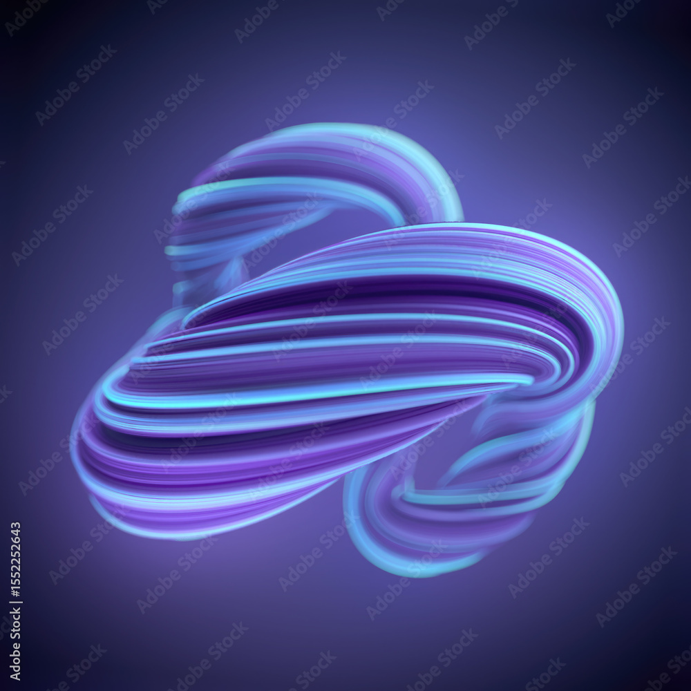 Poster An abstract shape resembling wavy colored curls intertwined in a complex composition. 3d rendering digital illustration
