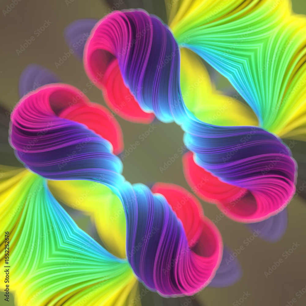 Aufkleber futuristic digital illustration with curved ribbons forming a complex symmetrical figure. 3d renderi