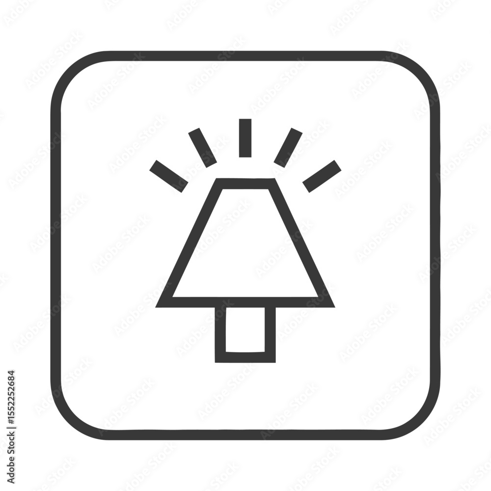Poster minimalist lamp icon with radiating light in rounded square frame