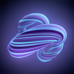 An abstract shape resembling wavy colored curls intertwined in a complex composition. 3d rendering digital illustration