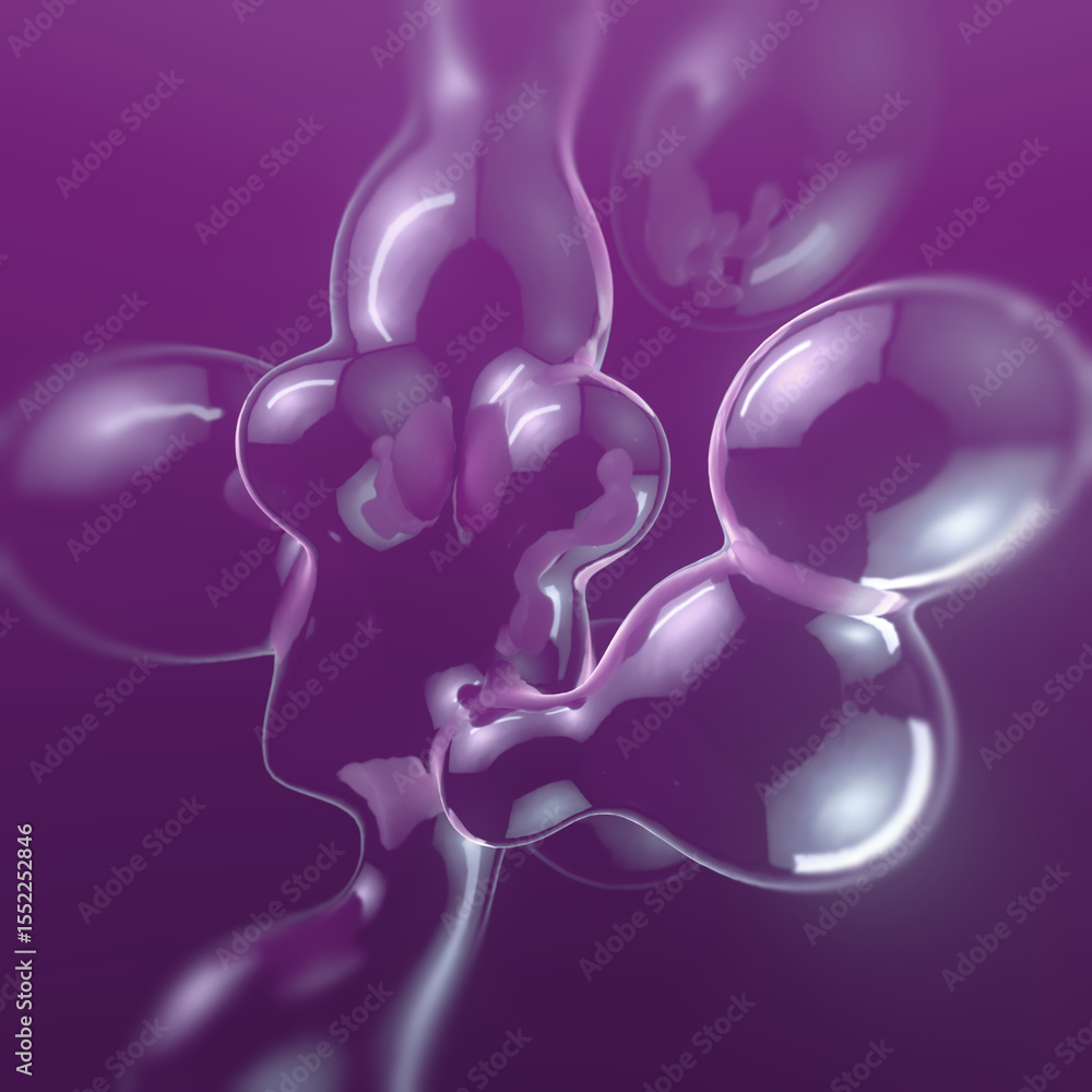 Poster An illustration with smooth, translucent bubbles that shimmer with bright highlights. 3d rendering