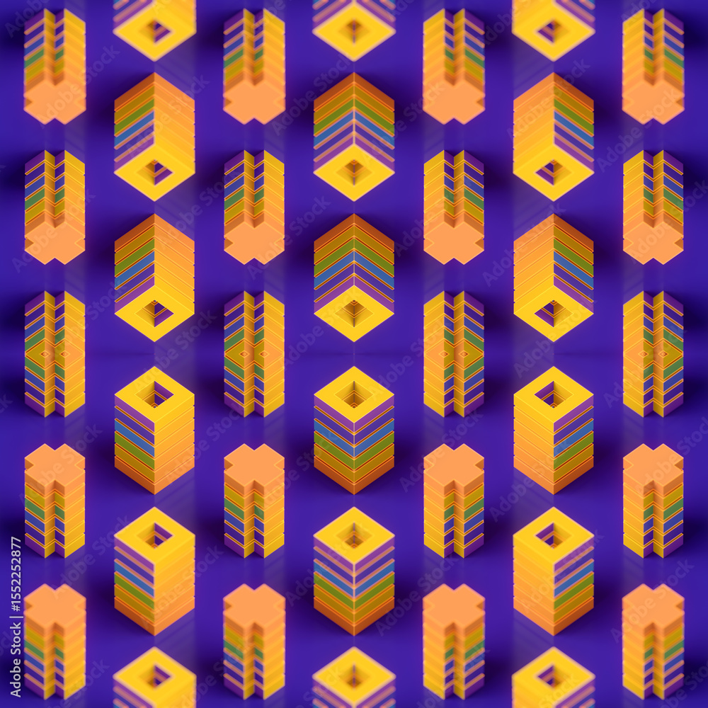 Aufkleber Abstract symmetrical composition with vertical geometric designs. 3d rendering digital illustration