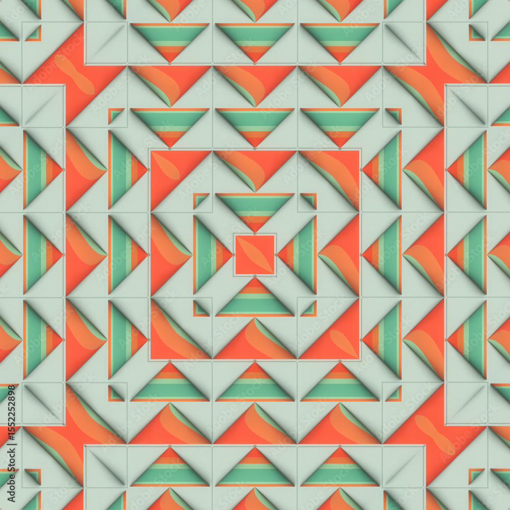 Aufkleber An illustration with a triangular pattern of orange-green conical shapes on a light background. 3d rendering