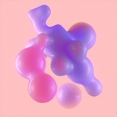 Illustration of drops with soft, rounded contours that flow smoothly into one another. 3d rendering
