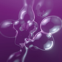 An illustration with smooth, translucent bubbles that shimmer with bright highlights. 3d rendering