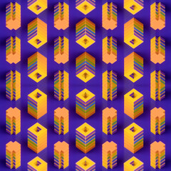 Abstract symmetrical composition with vertical geometric designs. 3d rendering digital illustration