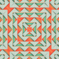 An illustration with a triangular pattern of orange-green conical shapes on a light background. 3d rendering