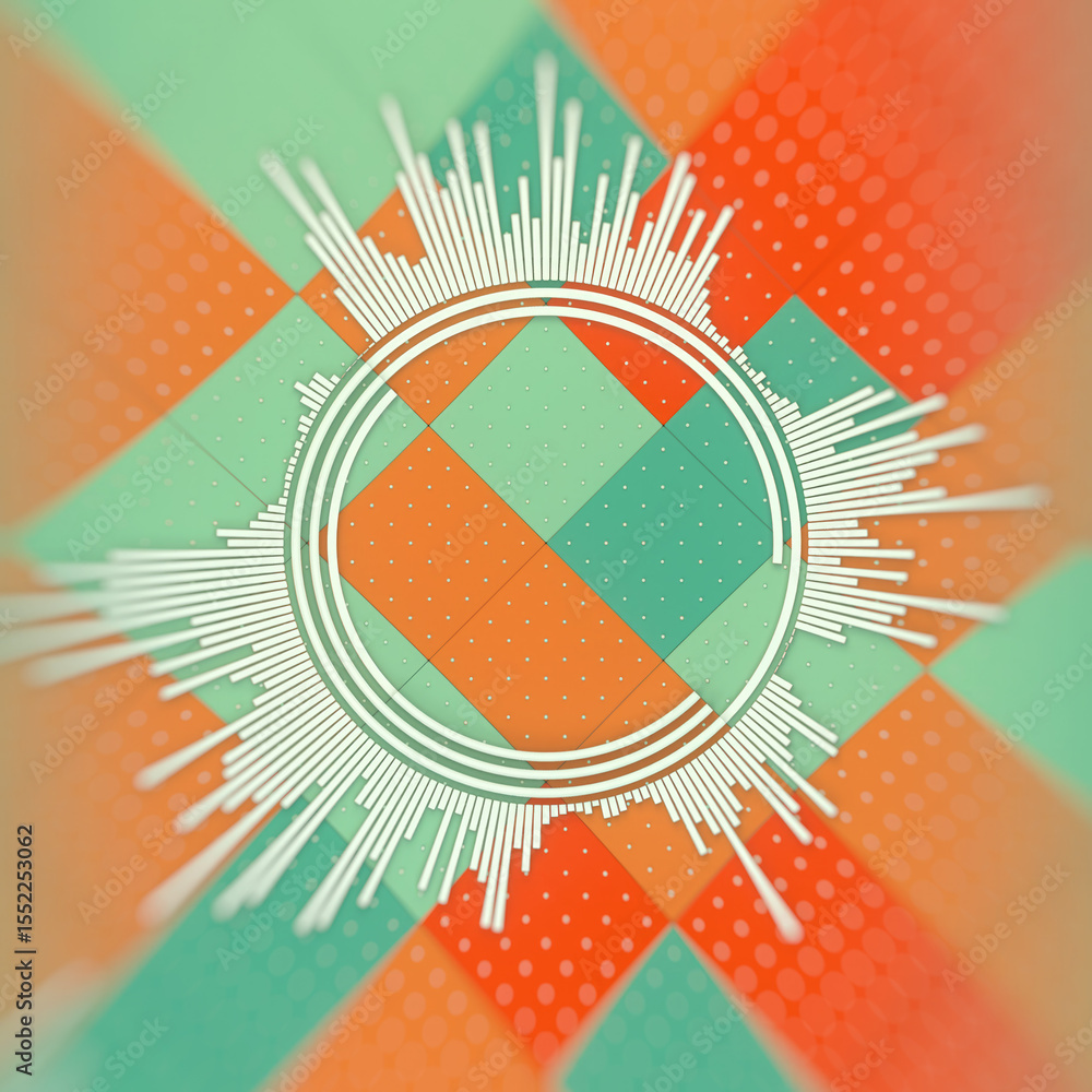 Poster Circle in the center and radial lines reminiscent of a sound wave. 3d rendering
