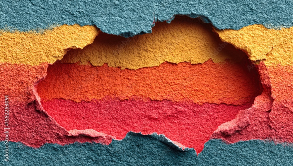 Aufkleber Abstract colorful textured paper background with torn torn paper effect revealing layered vibrant paper underneath in various colors for creative design