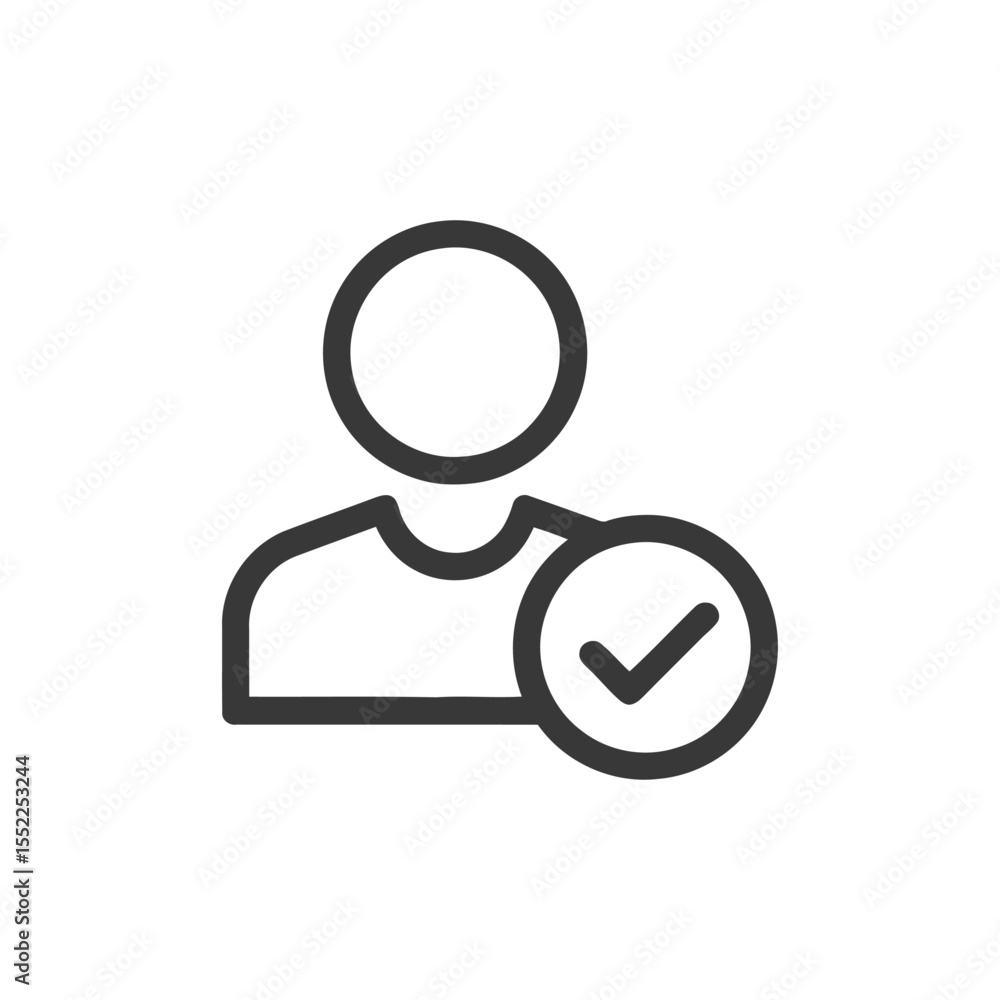 Poster user profile verified: clean line icon with checkmark symbol