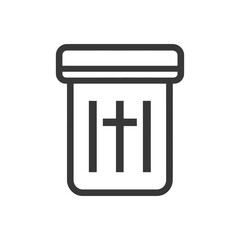 Fototapeta premium Pill Bottle Icon: Minimalist Black Line Art on White Background, Medical Symbol